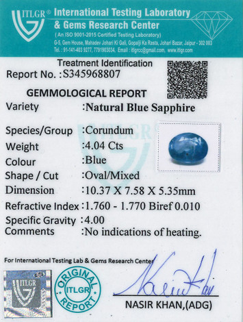 Blue Sapphire - 4.04 Carat