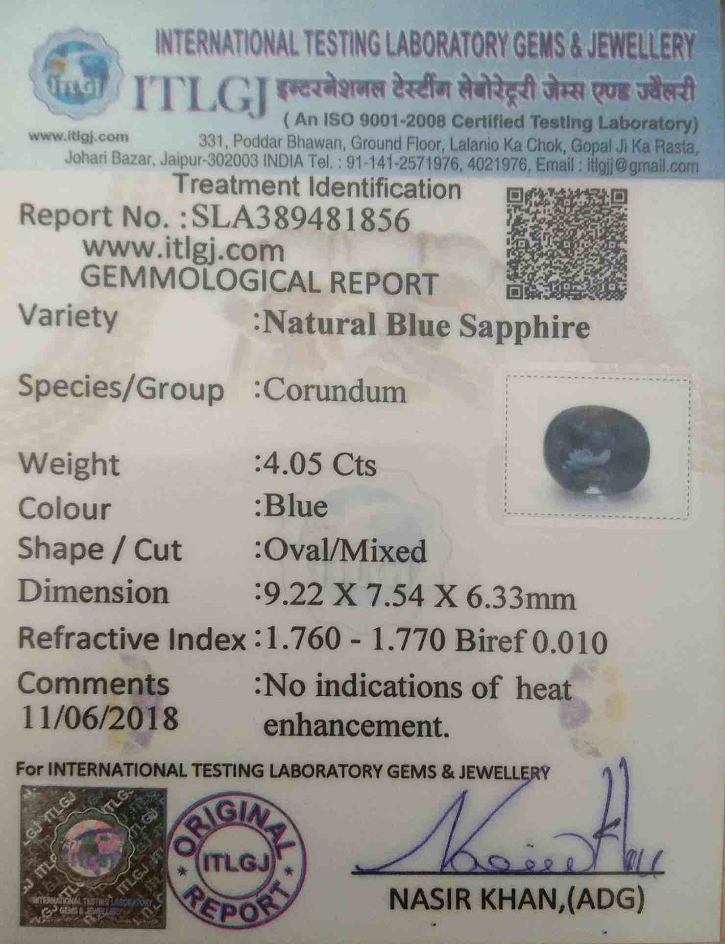 Blue Sapphire - 4.05 Carat