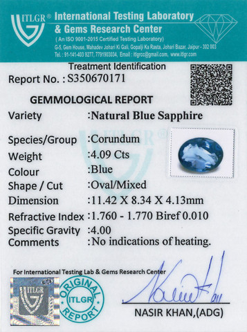 Blue Sapphire - 4.09 Carat