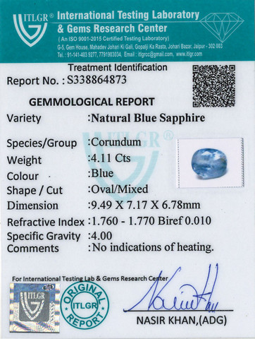 Blue Sapphire - 4.11 Carat