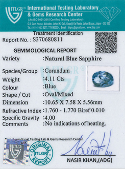 Blue Sapphire - 4.11 Carat