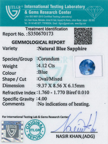 Blue Sapphire - 4.12 Carat
