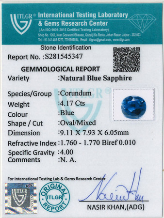 Blue Sapphire - 4.17 Carat