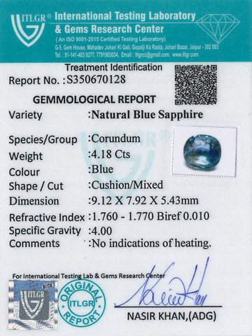Blue Sapphire - 4.18 Carat