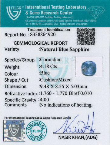 Blue Sapphire - 4.18 Carat