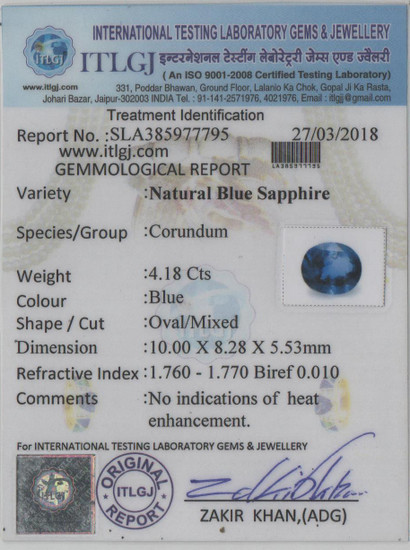 Blue Sapphire - 4.18 Carat