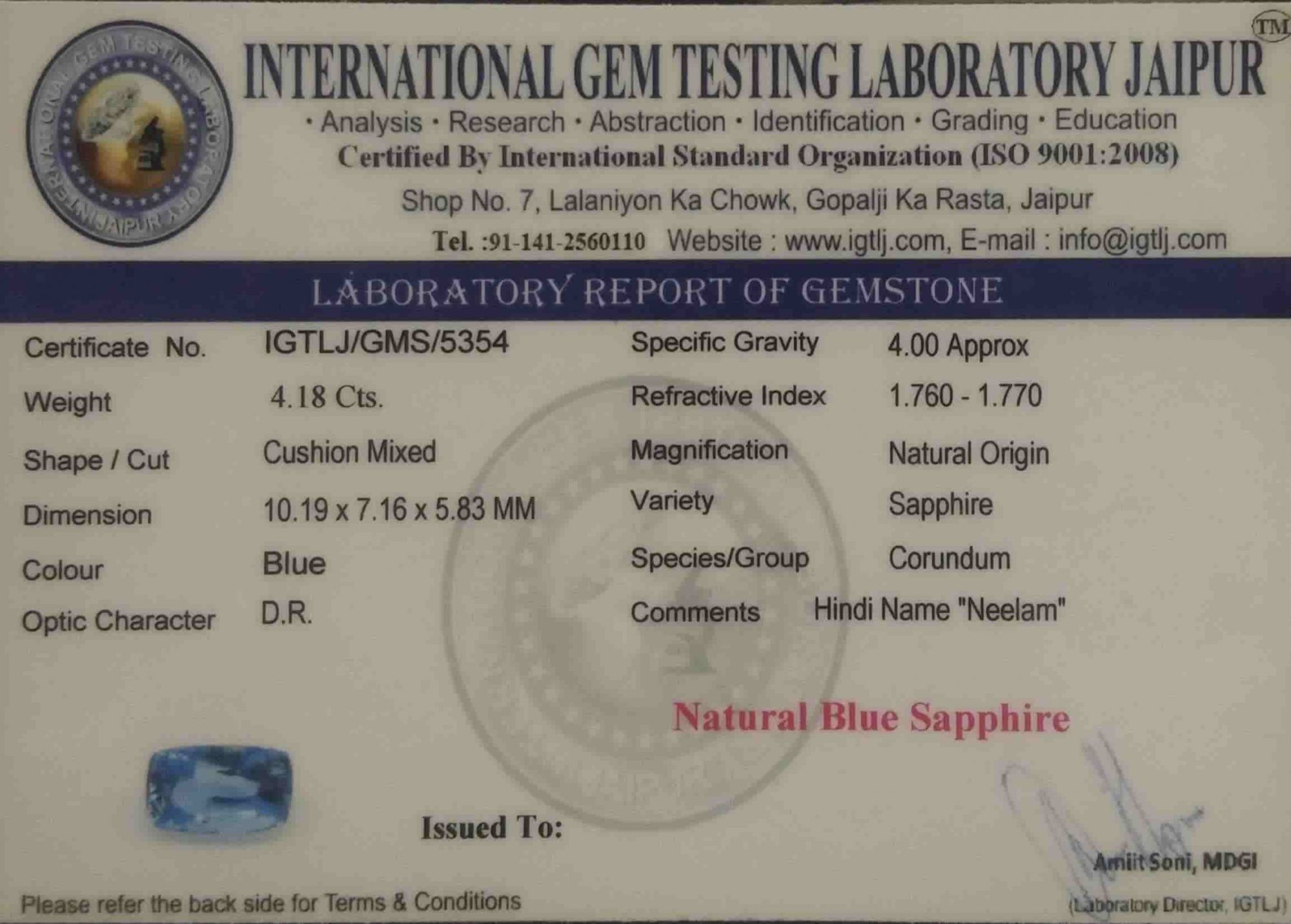 Blue Sapphire - 4.18 Carat