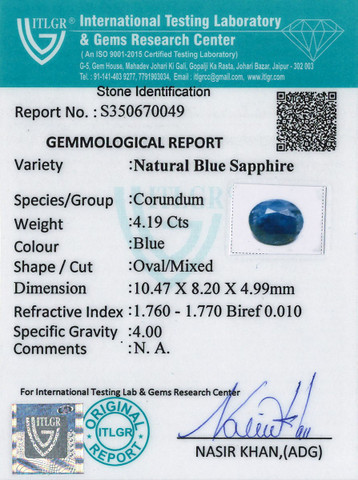 Blue Sapphire - 4.19 Carat