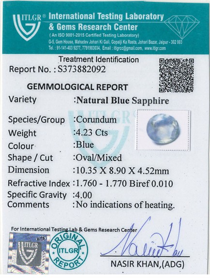 Blue Sapphire - 4.23 Carat