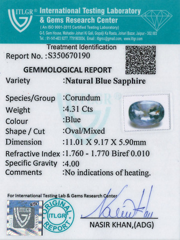 Blue Sapphire - 4.31 Carat