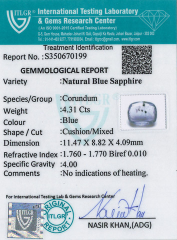 Blue Sapphire - 4.31 Carat