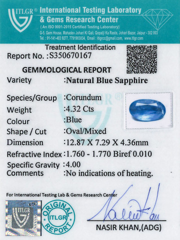Blue Sapphire - 4.32 Carat