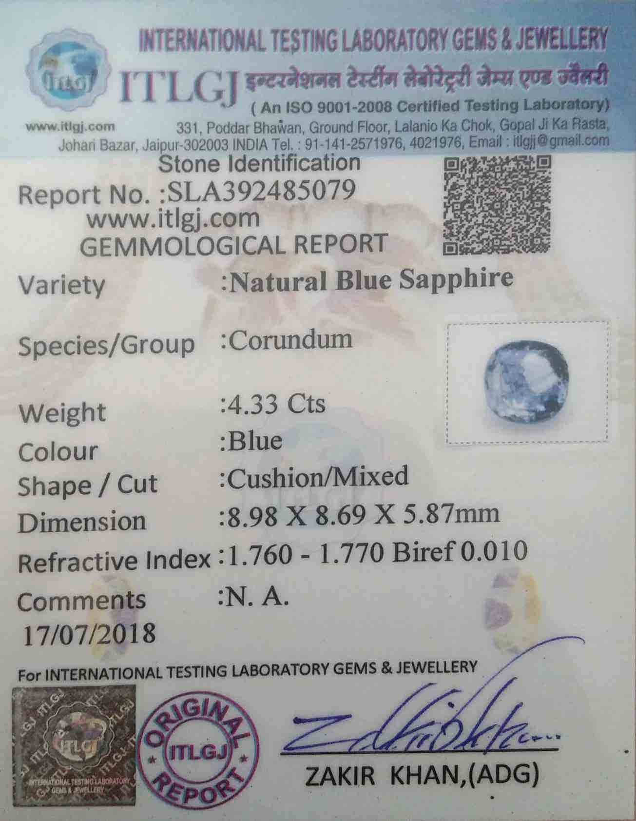Blue Sapphire - 4.33 Carat