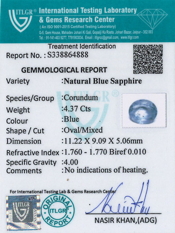 Blue Sapphire - 4.37 Carat