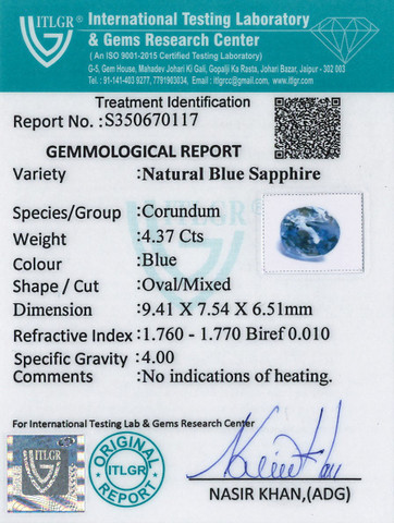 Blue Sapphire - 4.37 Carat
