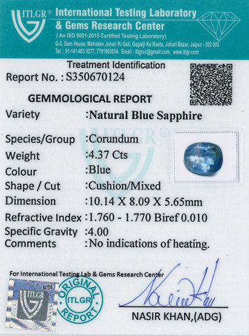 Blue Sapphire - 4.37 Carat