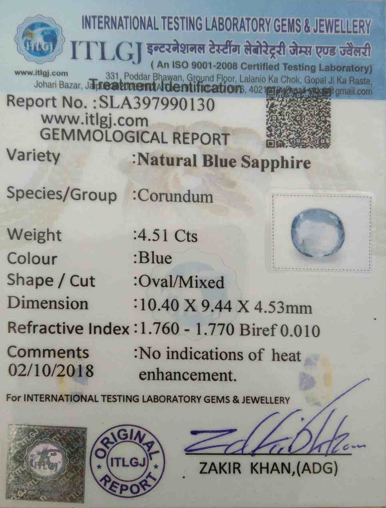 Blue Sapphire - 4.51 Carat