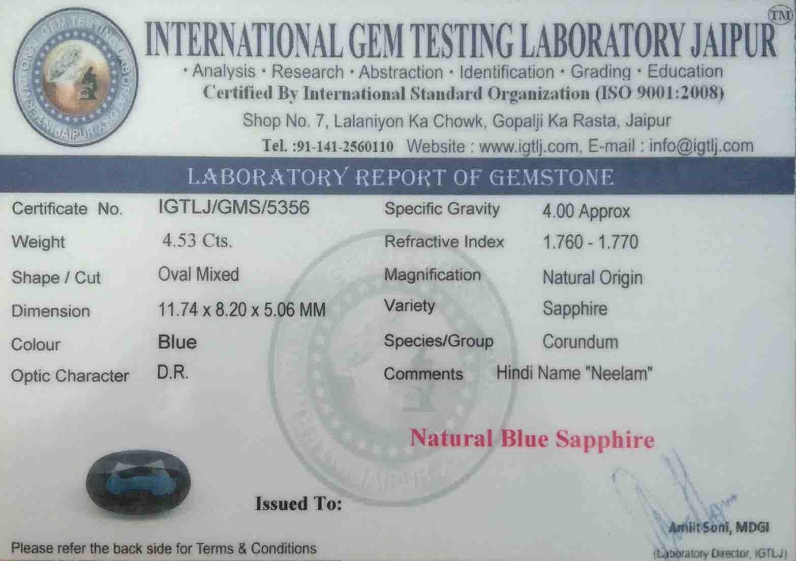 Blue Sapphire - 4.53 Carat