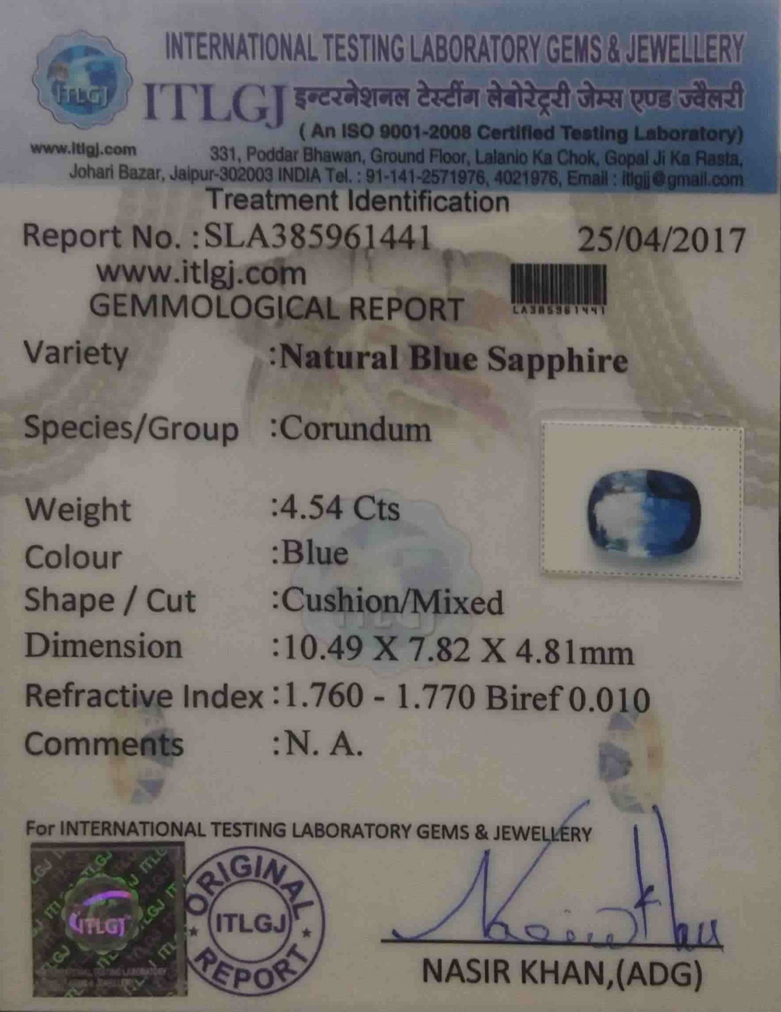 Blue Sapphire - 4.54 Carat