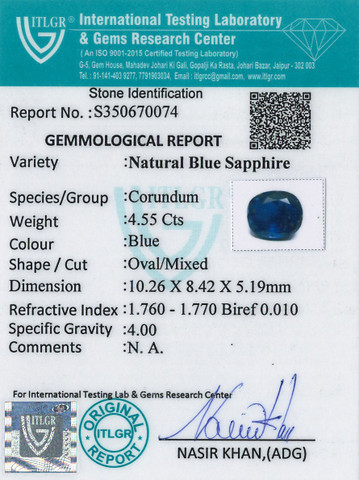 Blue Sapphire - 4.55 Carat
