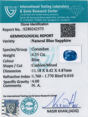 Blue Sapphire - 4.55 Carat