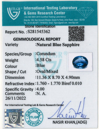 Blue Sapphire - 4.58 Carat