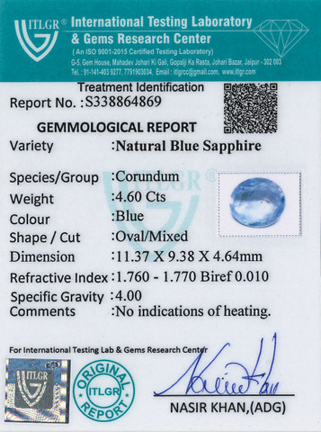 Blue Sapphire - 4.6 Carat