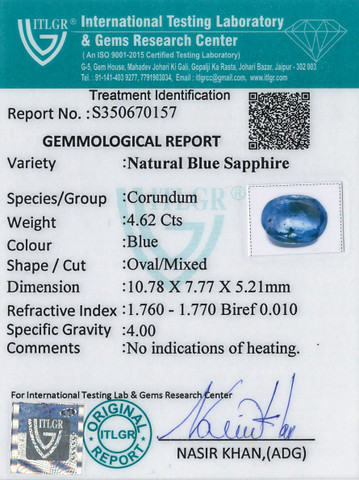 Blue Sapphire - 4.62 Carat