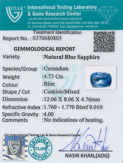 Blue Sapphire - 4.73 Carat