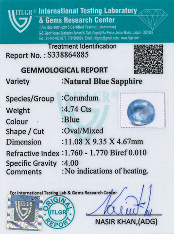Blue Sapphire - 4.74 Carat