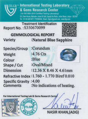 Blue Sapphire - 4.76 Carat