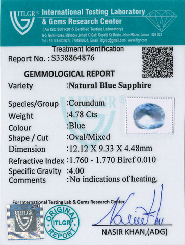 Blue Sapphire - 4.78 Carat