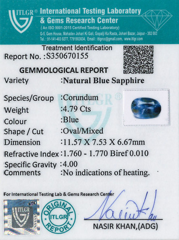 Blue Sapphire - 4.79 Carat