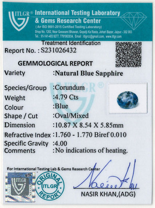 Blue Sapphire - 4.79 Carat