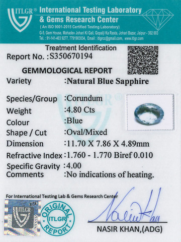Blue Sapphire - 4.8 Carat