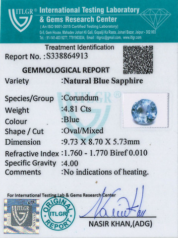 Blue Sapphire - 4.81 Carat