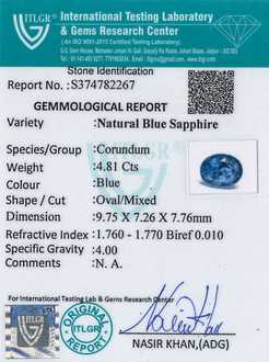Blue Sapphire - 4.81 Carat