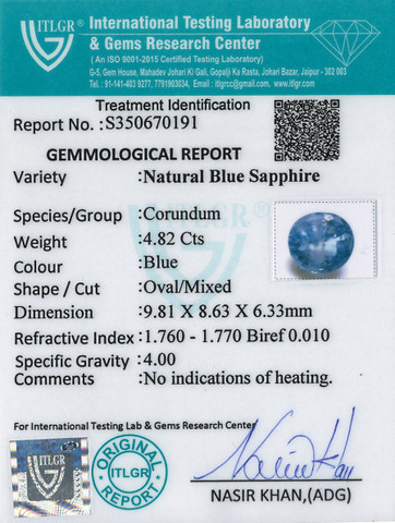 Blue Sapphire - 4.82 Carat