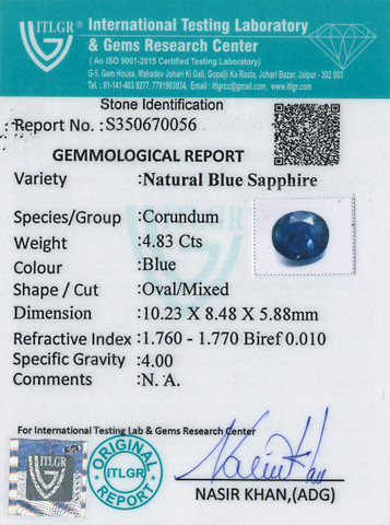 Blue Sapphire - 4.83 Carat