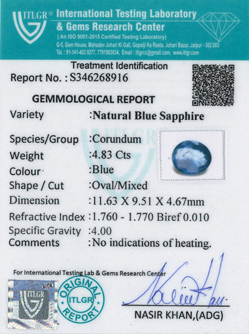 Blue Sapphire - 4.83 Carat
