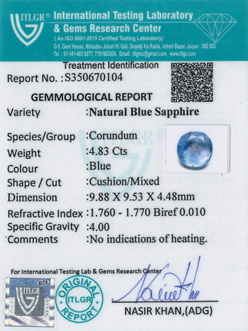 Blue Sapphire - 4.83 Carat