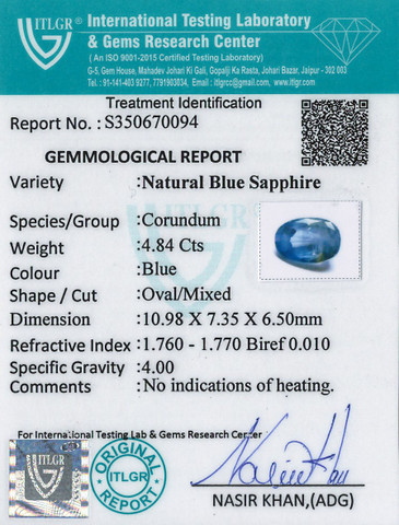 Blue Sapphire - 4.84 Carat
