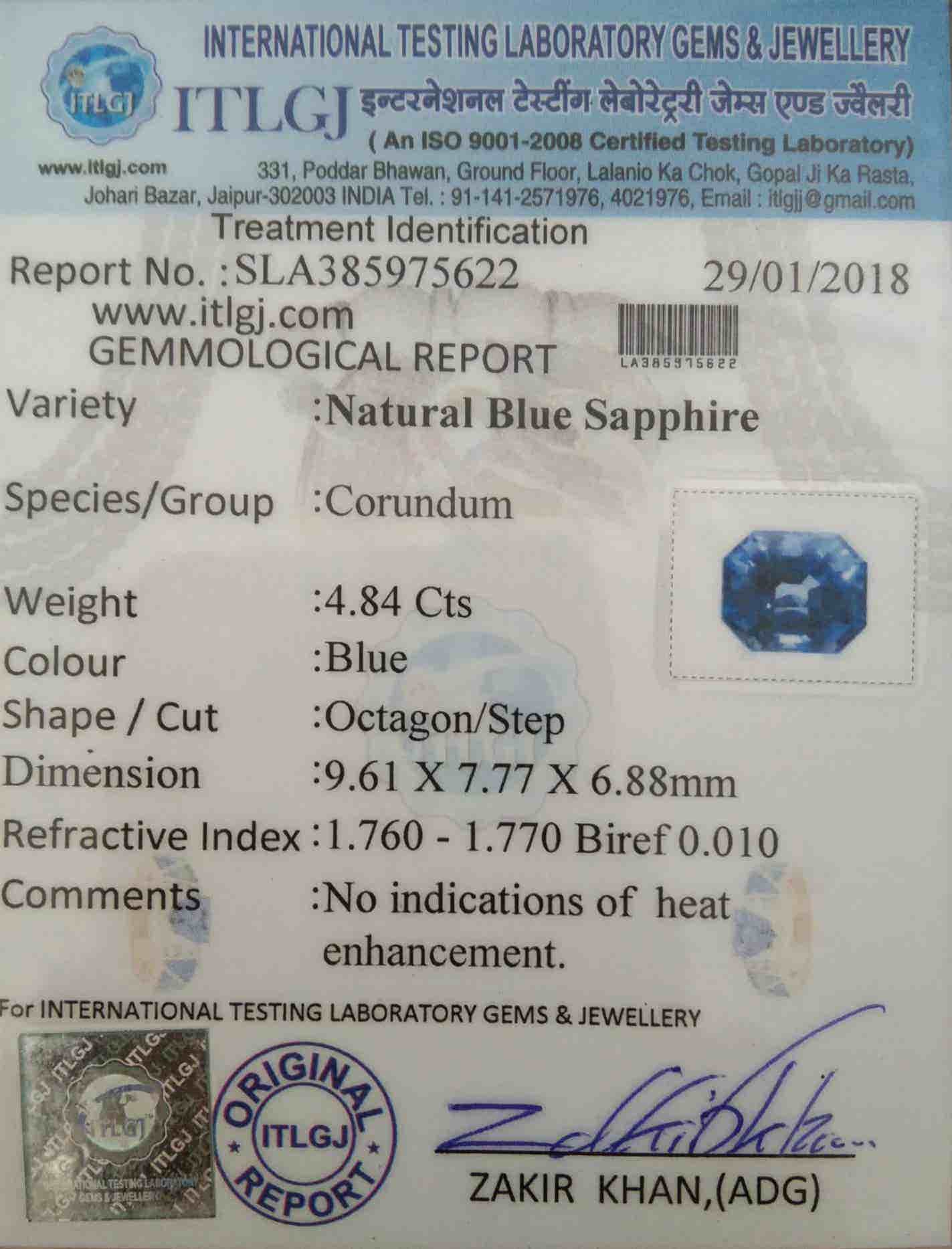 Blue Sapphire - 4.84 Carat