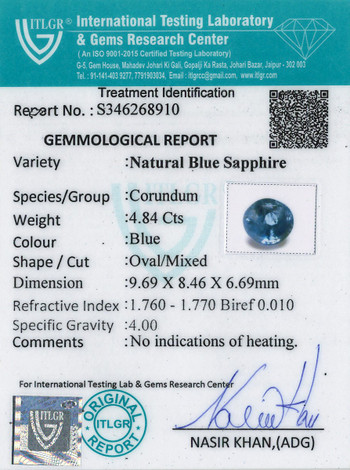 Blue Sapphire - 4.84 Carat