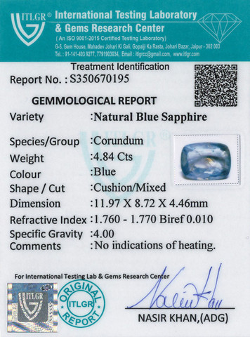 Blue Sapphire - 4.84 Carat