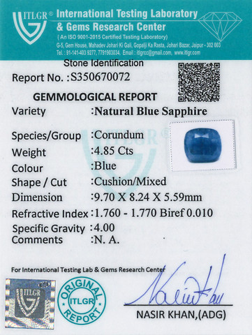 Blue Sapphire - 4.85 Carat