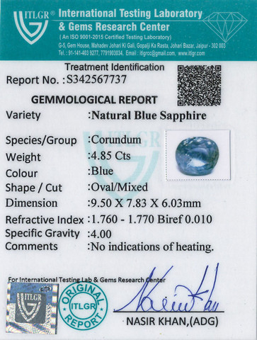 Blue Sapphire - 4.85 Carat