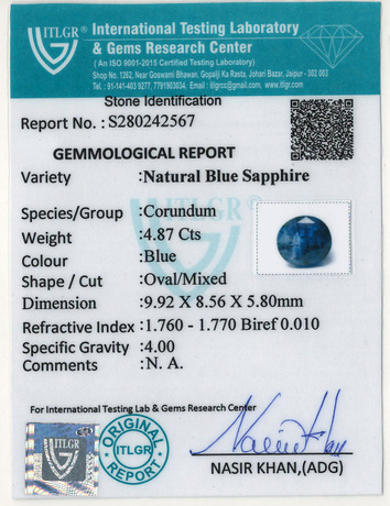 Blue Sapphire - 4.87 Carat