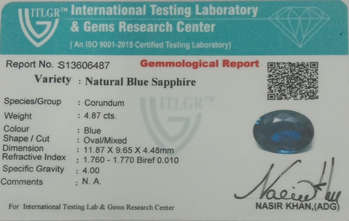 Blue Sapphire - 4.87 Carat
