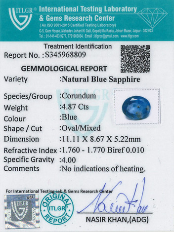 Blue Sapphire - 4.87 Carat